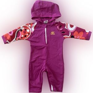 No Zone 12 to 18 Months Full Coverage Pink Zip Up Floral Swim Suit